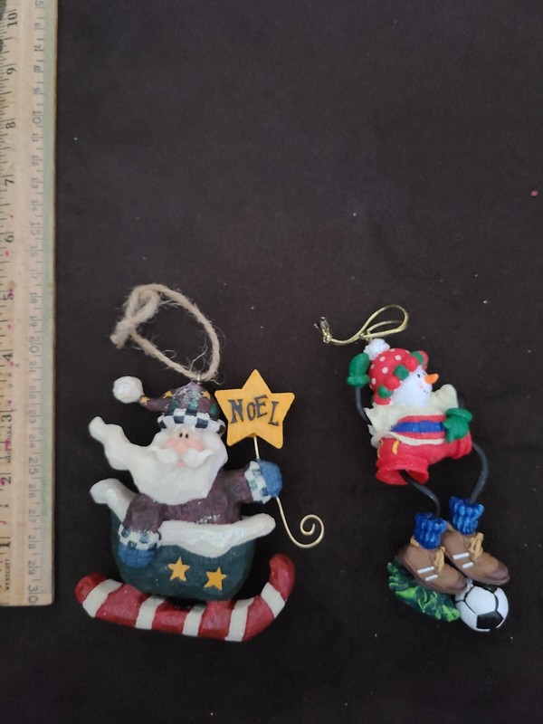 Santa and Snowman Soccer Christmas Tree Ornaments Lot of 2 Gently Used