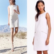 J CREW NWT Jacquard Zip Pocket Shift Dress XS/S $138 Classic Ivory