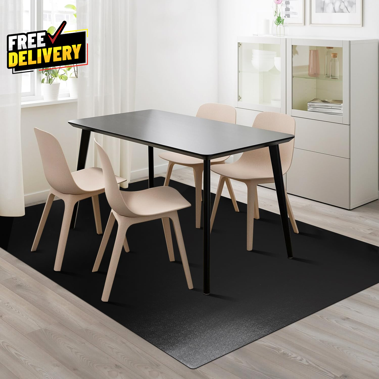 Vinyl Floor Mat for Home 5×7 Black Waterproof Area Mat for under Dining Room T..