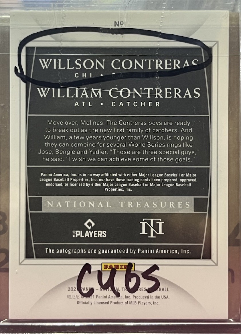 2021 National Treasures Willson William Contreras Rc Dual Signatures Auto #87/99 view 2