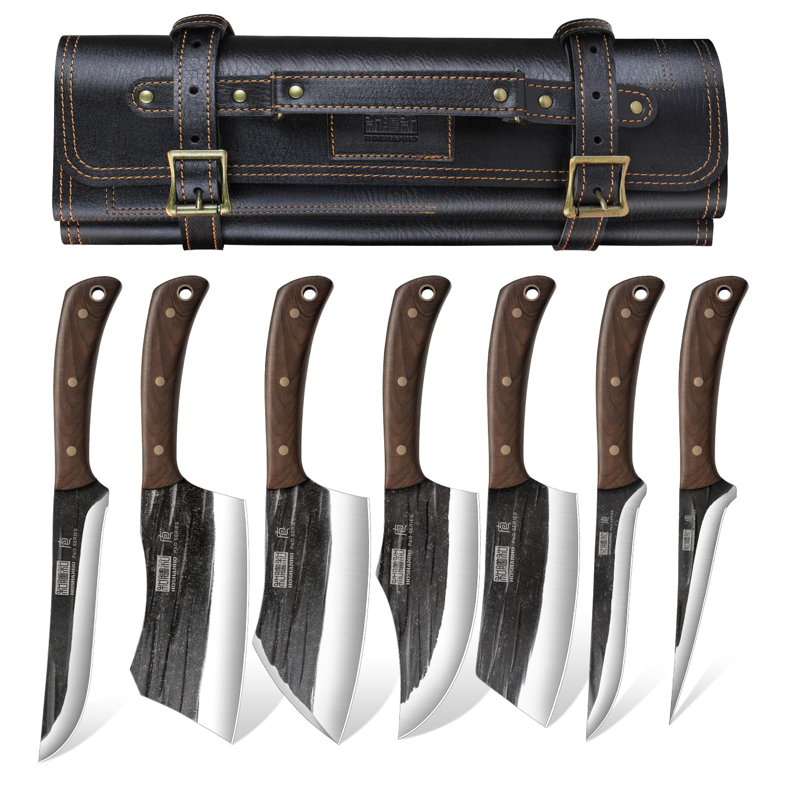 HOSHANHO Hand Forged Butcher Chef Knife Set with Roll Bag