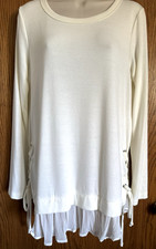 Karen Kane Cream Tunic Top Long Sleeves Lace Up Sides Scoop Neck Women's Size M