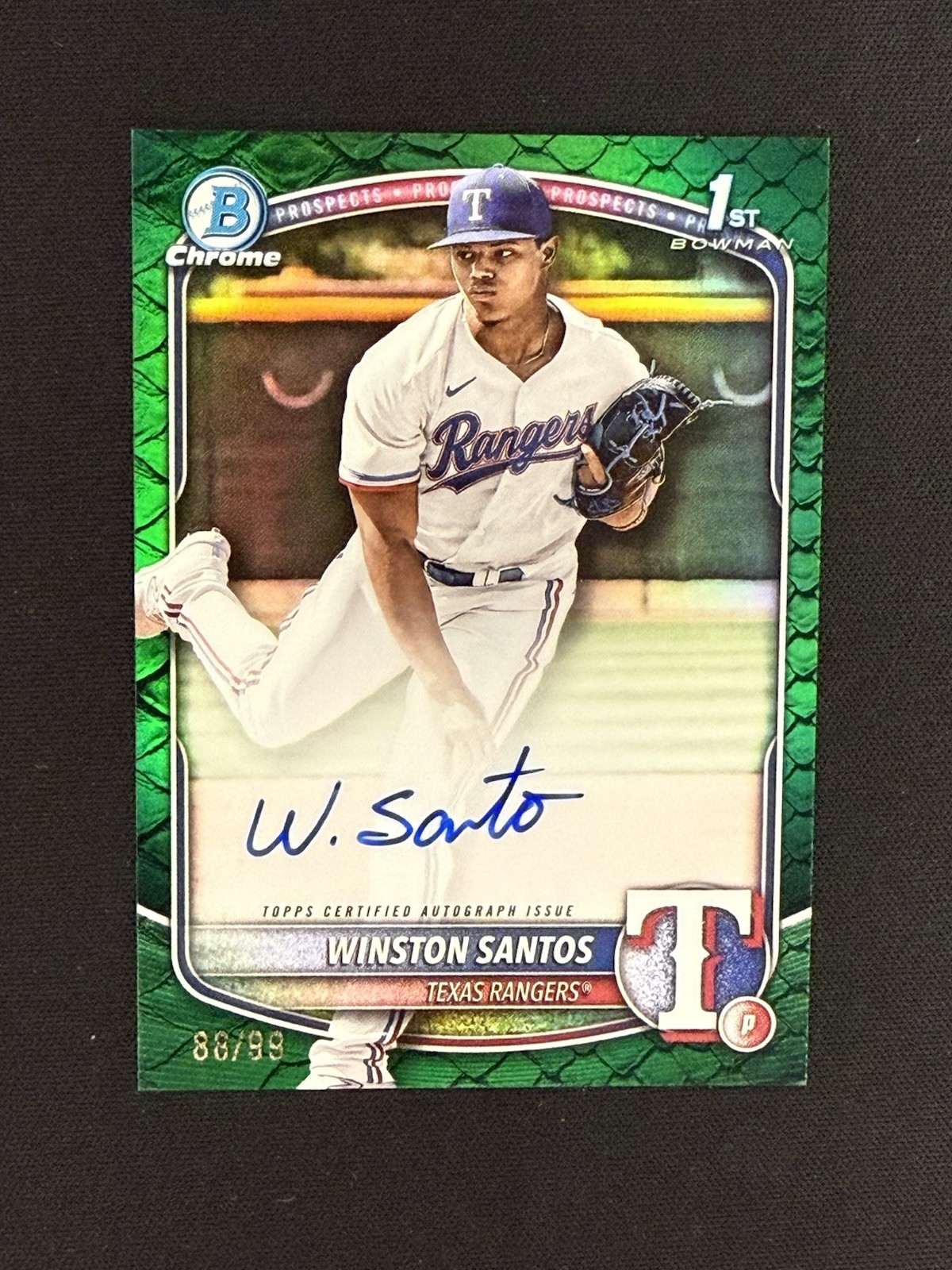 2025 Bowman Chrome #CPA-WS Winston Santos Green Auto #/99 Texas Rangers