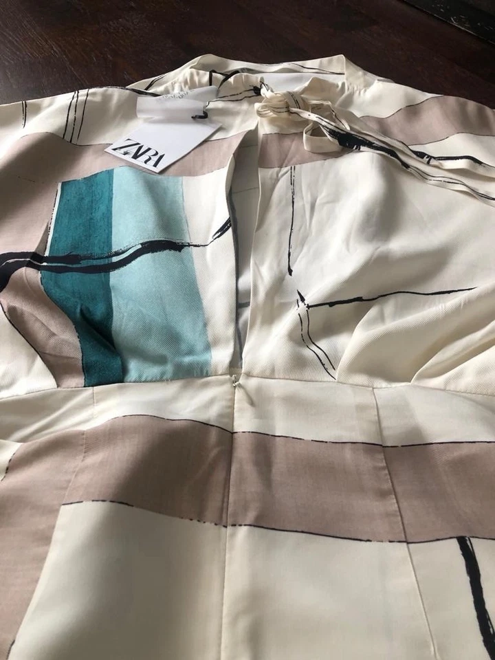 Zara Gemustertes Kleid Limited Edition XS Neu Ecru geometrisches Muster  Viral - Bild 3 von 4