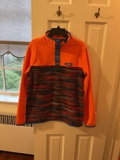 Boys Lands End Fleece With Button Snaps, Size L 14-16 , Orange and Multicolor