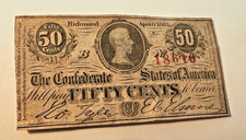 1863 Confederate States of America (CSA) 50 cent note - Civil War - Red Stamp