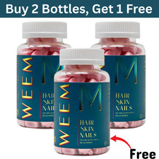 WEEM Hair Skin and Nails Gummies Supports Healthy Hair, Vegan biotin 3 Pack 