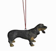 Handcrafted Dachshund Dog Ornament With Red Hanging Ribbon 4" Resin Figure