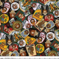 Cotton Friends of Smokey Bear Badges Brown Fabric Print by Yard D787.28