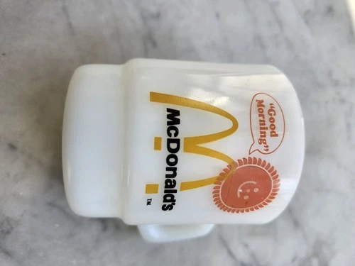 Vintage Anchor Hocking Fire King McDonald's Good Morning Milk Glass Coffee Mug