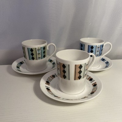 3 x Royal Adderley Fine Bone China Maskerade Tassen & Untertassen blau grün rosa