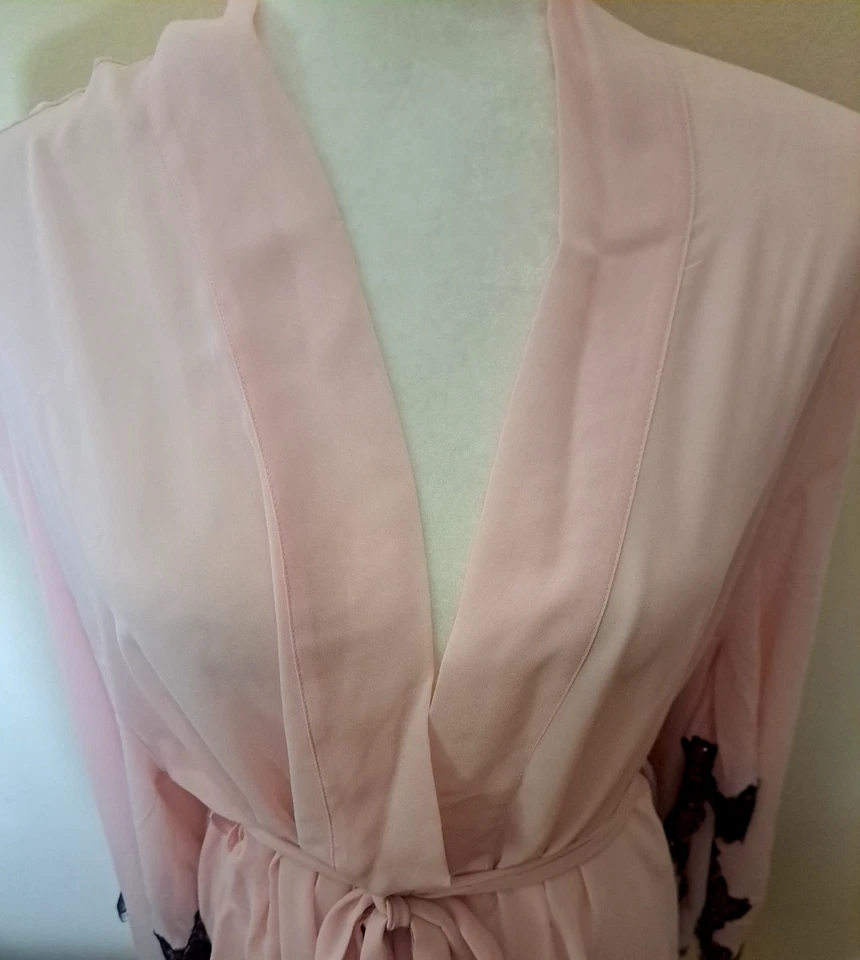 Victoria's Secret чистый кимоно халат бледно-розовый ангел рукава черный кружевной отделки OS - Изображение 3 из 4