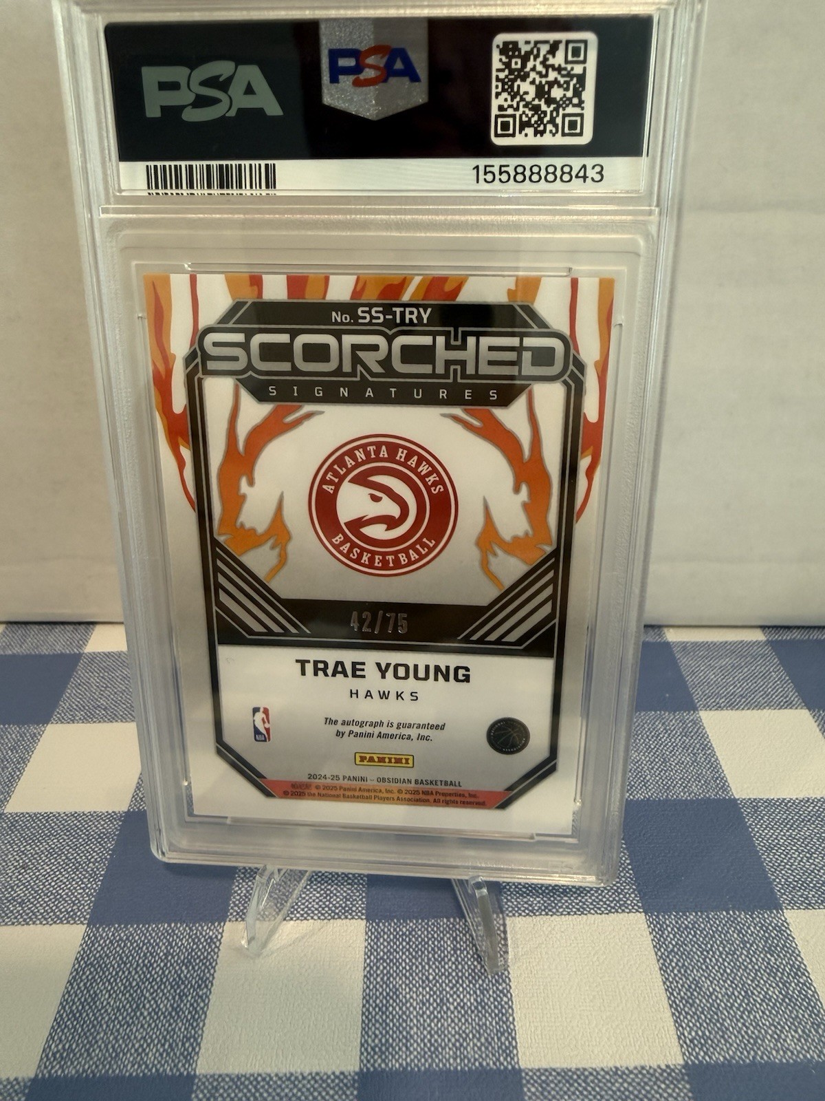 2024 Panini Obsidian Trae Young Scorched Auto /75 PSA 10 view 2