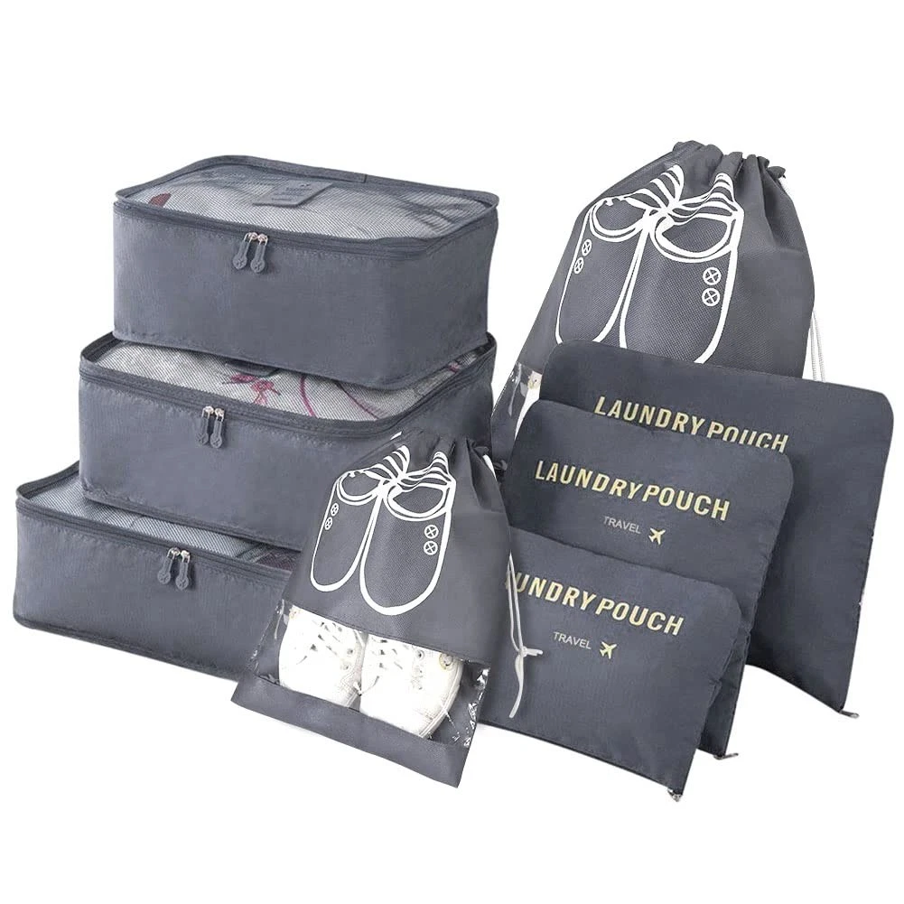 Set Organizer Da Viaggio 10 Pezzi A Compressione, Con Borsa Scarpe E Porta Documenti, Impermeabile, Grigio, Per Valigia E Zaino