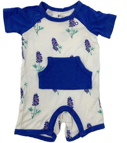 Kyte Baby Boy Girl 0-3 Months Blue and White Bluebonnets Bamboo Short Romper