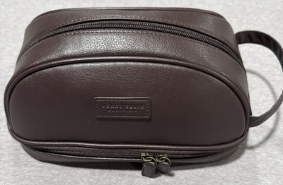 Perry Ellis Men's Brown Faux-Leather Portfolio Toiletry Travel Case Kit Zip Bag