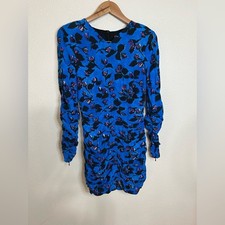 Zara blue floral ruched long sleeve mini dress NEW XS