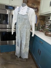 Vtg 40s Oshkosh B  gosh Distressed Low X-Back Denim Overalls Hickory Striped L