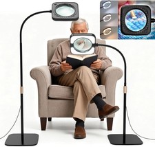 10X Large Floor Magnifying Glass with Light and Stand, 56 LED Flexible Gooseneck