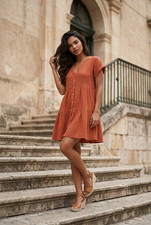 Madewell Double Gauze Midi Dress Cotton Pockets Rust Color Minimalist Sz Medium
