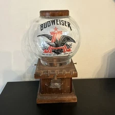 Vintage ANHEUSER BUSCH BUDWEISER GUMBALL MACHINE Glass Bubble Wood Base