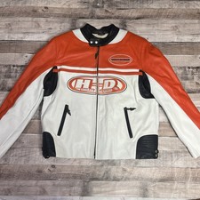 Harley Davidson Jacket Size 2XL White Orange Leather Vintage Motorcycle Biker