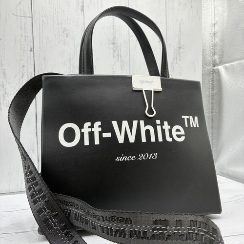 Off-White Mini Tote Crossbody Bag Black Leather Industrial Logo Japan 08655