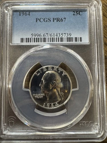 1964 (P) Washington Quarter Gem Proof 90% Silver PCGS PR67