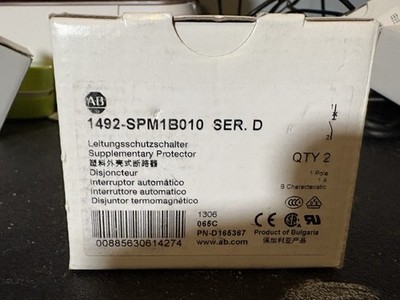 Pack of 2 NEW Allen-Bradley 1492-SPM1B010 1A 277V DIN Rail Breaker Ser D 2/box