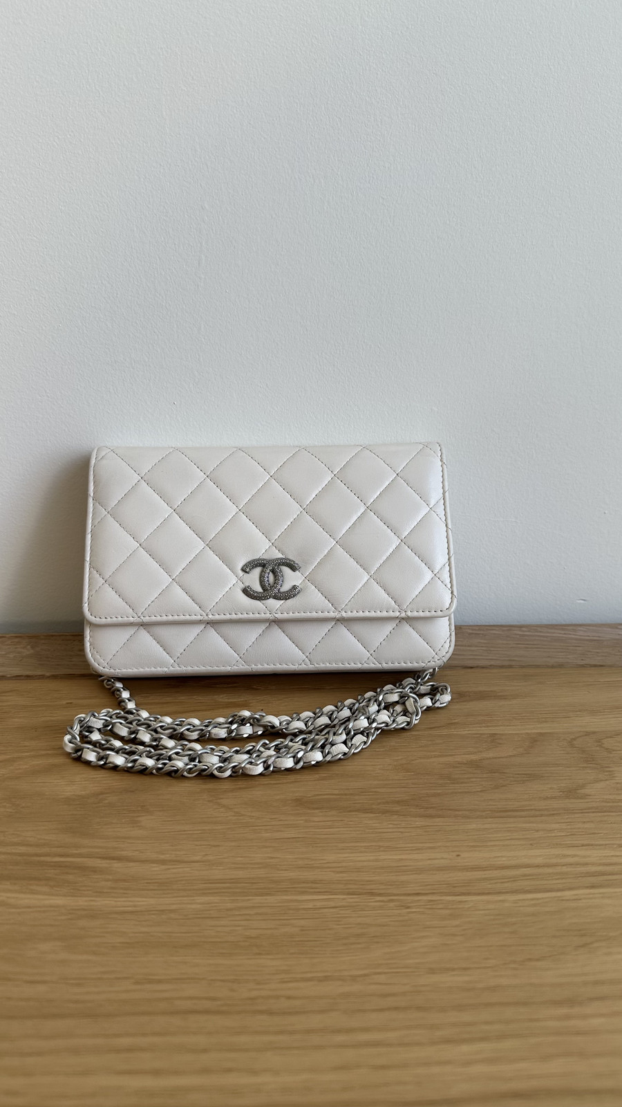 Chanel White Lambskin Quilted 19 WOC Crossbody Bag  