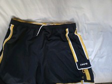 Mens XXL/TTG Swim Trunks. Navy Blue, Yellow Trim. Pockets.