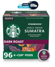 Starbucks K-Cup Coffee Pods, Dark Roast, Sumatra for Keurig Brewers, 96 pods
