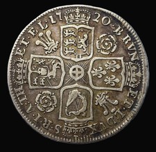 1720 George I HALF CROWN, SEXTO Edge, Roses & Plumes Silver Coin - RARE!