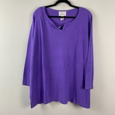 Susan Graver Split Neck Pullover Sweater Size 3X Purple Shoulder Pads
