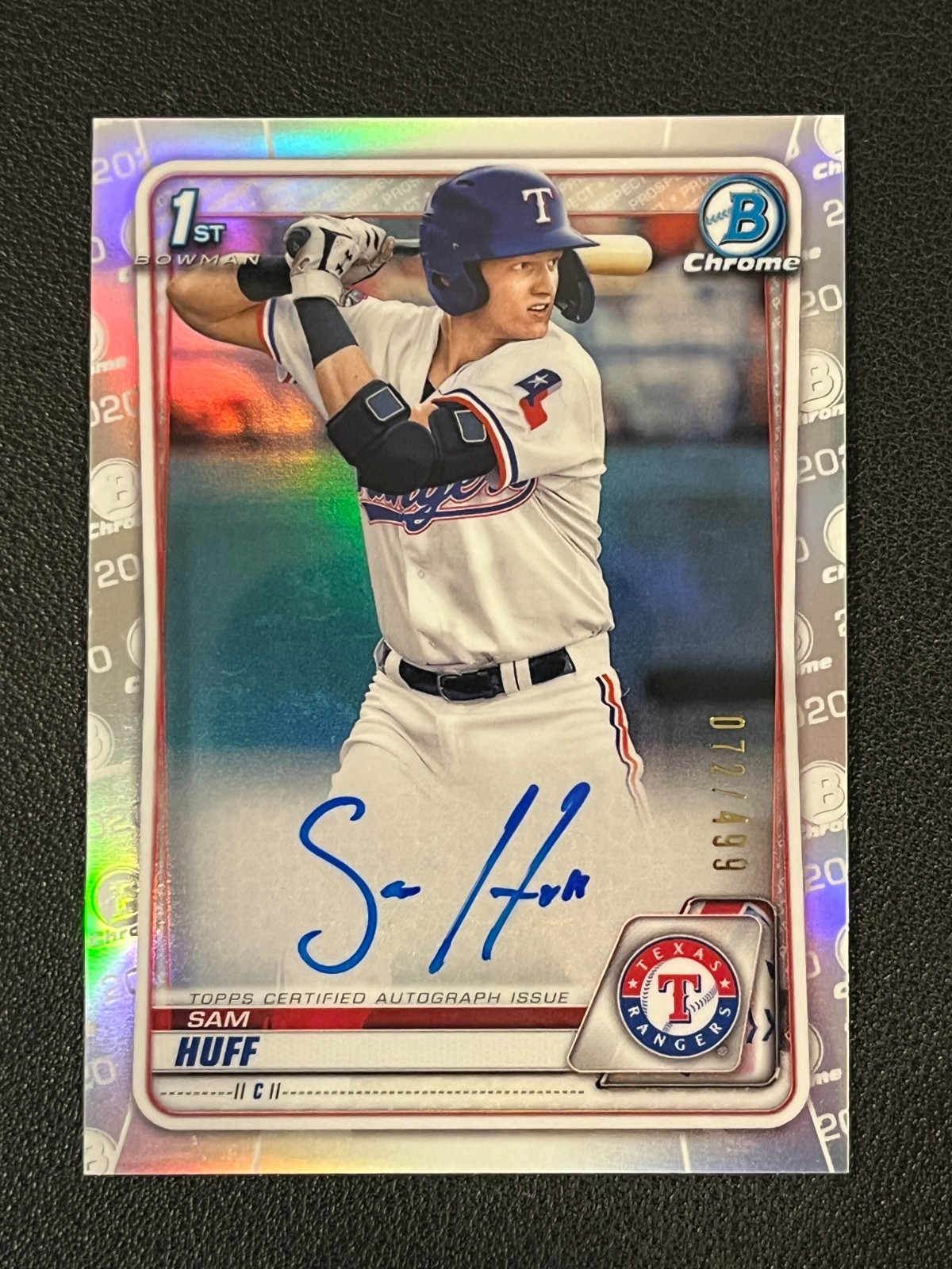 Sam Huff 2020 Bowman Chrome 1st Auto Refractor /499 Rangers