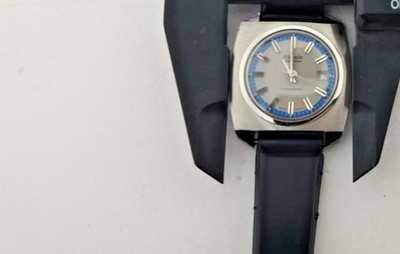 Nivada Vintage Automatic Watch Cushion Case Blue Bezel NOS Working 29mm