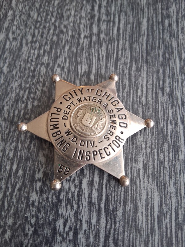 RARE OLD 1959 OBSOLETE HALLMARKED  CHICAGO PLUMBING INSPECTOR BADGE