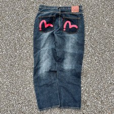 Rare Y2K Evisu Baggy Jeans Lot 2001 Red Seagu...