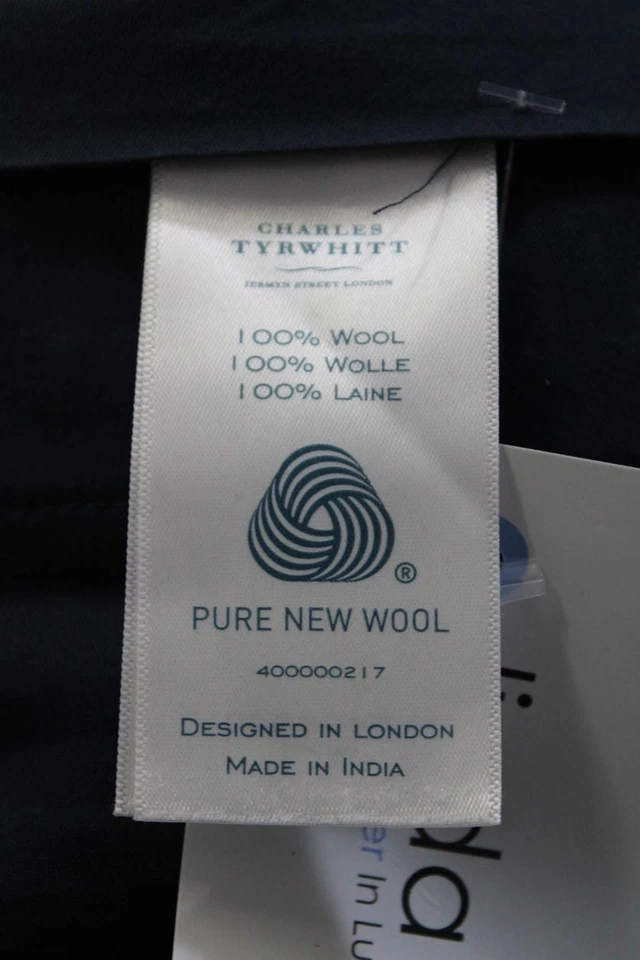 Pantalones Charles Tyrwhitt Para Hombres Lana Gancho y Ojo Botón Pierna Recta Azul Talla 38 EUR Foto 4 de 4