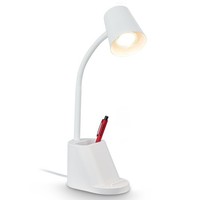 Briloner Pahu Schreibtischlampe, Stiftehalter, Kabelschalter, Schwenkbar, Weiß,