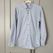 New David Donahue Men S Blue White Check Long Sleeve Button Up Shirt Cotton Flaw