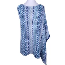 Chico’s Sweater Large XL Blue Textured Tweed Knit Asymmetrical Poncho