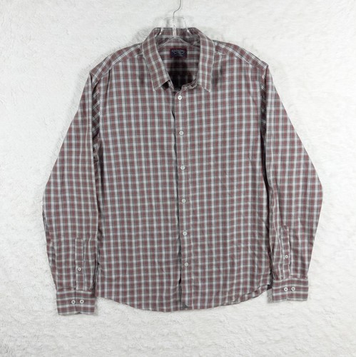 Untuckit Hemd Herren Large kariert rot grau Langarm Knopf Slim Fit keine Falten