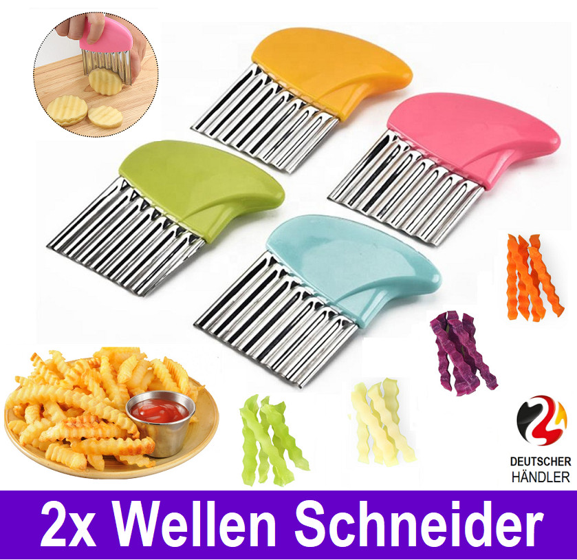 2x Edelstahl Wellenmesser Pommes Kartoffel Gemüse Obst Messer Buntschneidemesser