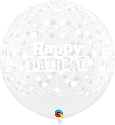 Qualatex 36" (3ft) Diamond Clear Happy Birthday print Round Latex Balloon x1