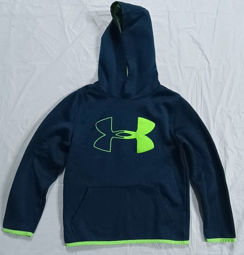 UA Under Armour Pullover Hoodie Sweatshirt Boy Youth Small YS Green ColdGear