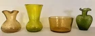CRACKLE GLASS~4pc Lot 3-6" PINCHED MOUTH HEART VASE BOWL~MCM BLENKO HAND BLOWN
