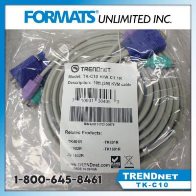 TRENDnet TK-C10 10FT PS/2 VGA KVM Cable Male To Male (NEW - Sealed Pkg)