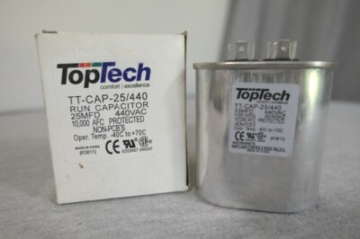 NEW TopTech 440VAC 25MFD 10,000 AFC Motor Run Capacitor TT-CAP-25/440 K3611