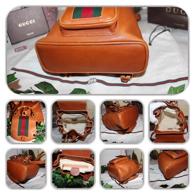 Gucci Tan Backpack with Red and Green Stripes GUCCI 442892 Python Leather And Red and Green Web Stripe  main image 4